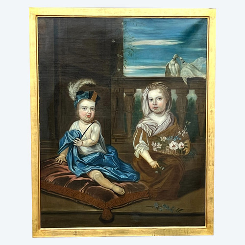 IMPORTANTE DIPINTO FINE XVII INIZIO XVIII "RITRATTO DI BAMBINI" 135 cm x 110 cm