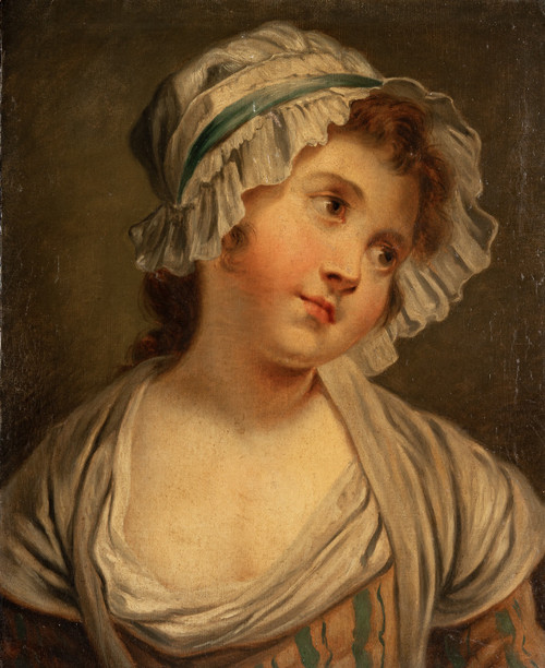 Jean-Baptiste Greuze (nach) Junges Mädchen mit Kopfschmuck, Öl auf Leinwand, um 1850-1880