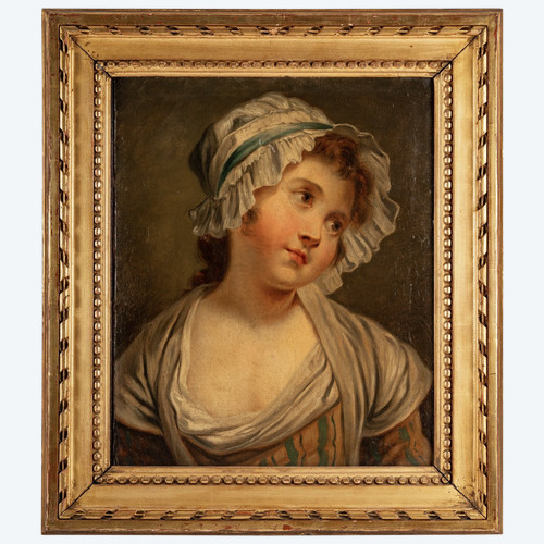 Jean-Baptiste Greuze (nach) Junges Mädchen mit Kopfschmuck, Öl auf Leinwand, um 1850-1880