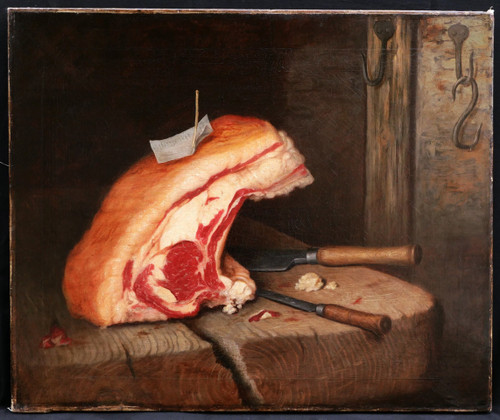 French Or Flemish School, First Half Of The 19th Century, Prime rib of beef On A Butcher's Block