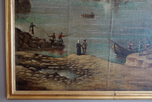 Französische Schule des 18. Jahrhunderts: Marine, großes Öl auf dekorativer Leinwand – 140 cm x 171 cm