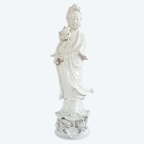 Large Guanyin statue in white Chinese porcelain - 60cm - chinoiserie decor / Chinese cabinet
