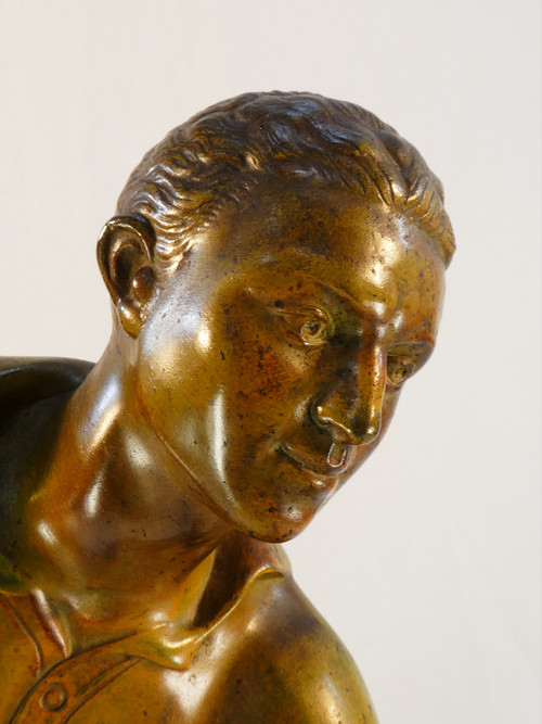 Statua regolamentare con base in marmo e onice Il Giocatore di Bocce