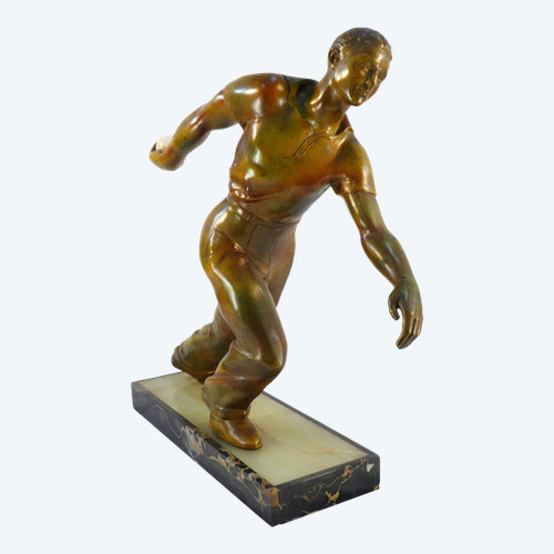 Statua regolamentare con base in marmo e onice Il Giocatore di Bocce