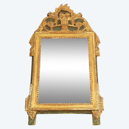 Miroir en bois et stuc doré d'époque 19eme de style LOUIS XVI