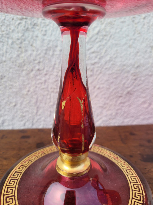 Suite De 10 Assiettes Et 2 Coupes à Fruits En Verre Rubis, Fin XIXème Siècle