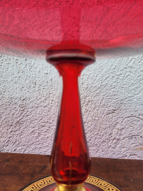 Suite De 10 Assiettes Et 2 Coupes à Fruits En Verre Rubis, Fin XIXème Siècle