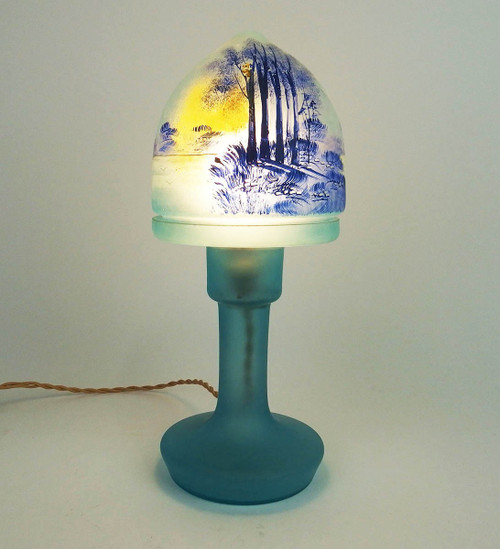 Mushroom lamp with painted landscape decoration