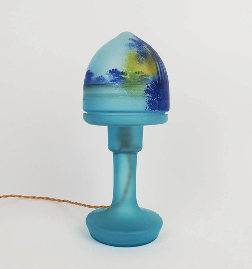 Mushroom lamp with painted landscape decoration