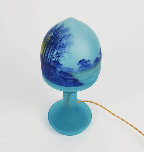 Mushroom lamp with painted landscape decoration