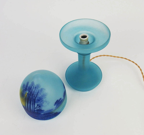 Mushroom lamp with painted landscape decoration