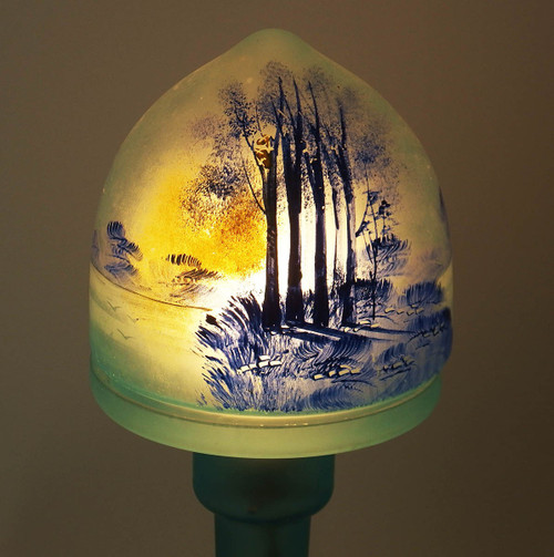 Mushroom lamp with painted landscape decoration