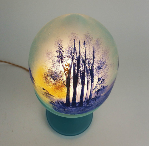 Mushroom lamp with painted landscape decoration