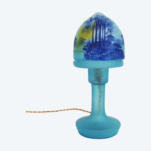 Mushroom lamp with painted landscape decoration