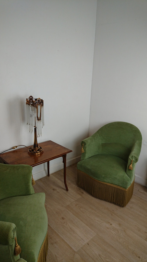 Suite de 3 fauteuils crapaud vert bouteille 