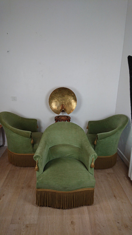 Suite de 3 fauteuils crapaud vert bouteille 