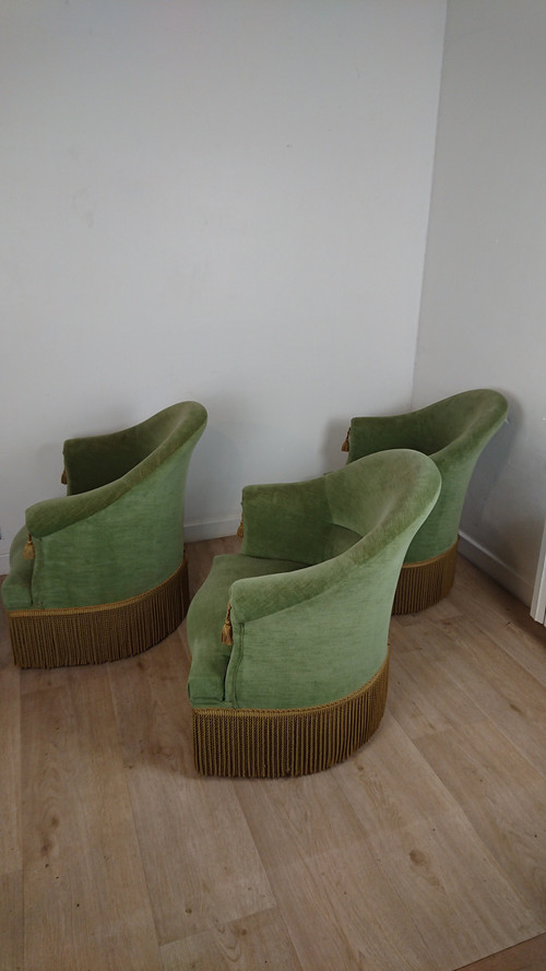 Suite de 3 fauteuils crapaud vert bouteille 