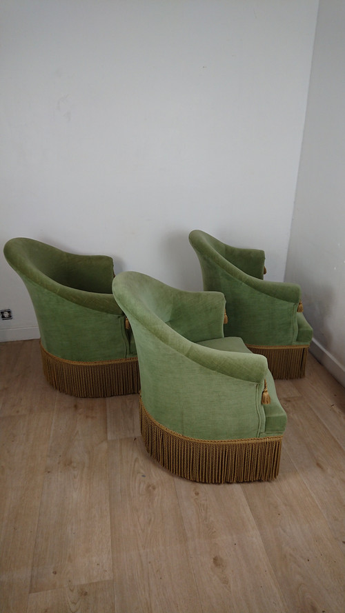 Suite de 3 fauteuils crapaud vert bouteille 