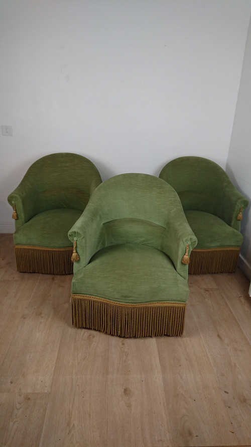 Suite de 3 fauteuils crapaud vert bouteille 
