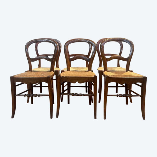 Set of 6 Louis Philippe straw chairs
