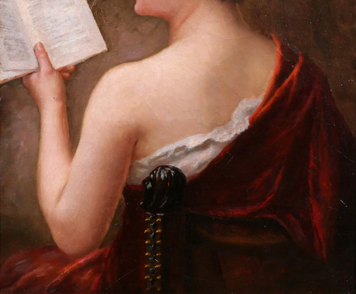 Albert-Jules EDOUARD 1845-1919 Frau von hinten, die ein Buch liest, Gemälde, Jugendstil, Porträt