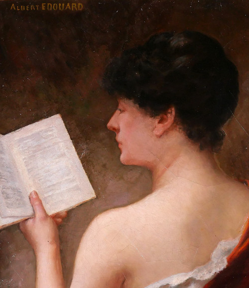 Albert-Jules EDOUARD 1845-1919 Frau von hinten, die ein Buch liest, Gemälde, Jugendstil, Porträt