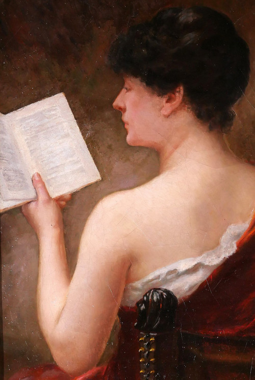 Albert-Jules EDOUARD 1845-1919 Frau von hinten, die ein Buch liest, Gemälde, Jugendstil, Porträt
