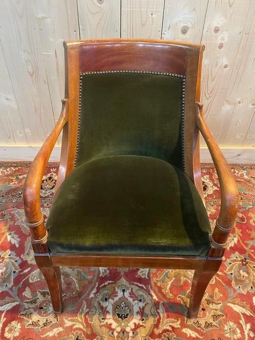 Poltrona da ufficio Restauro/Impero in mogano e velluto verde