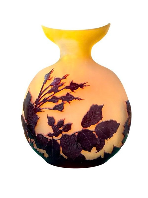 Emile Gallé Art Nouveau Gourd Vase "Hollyhocks"