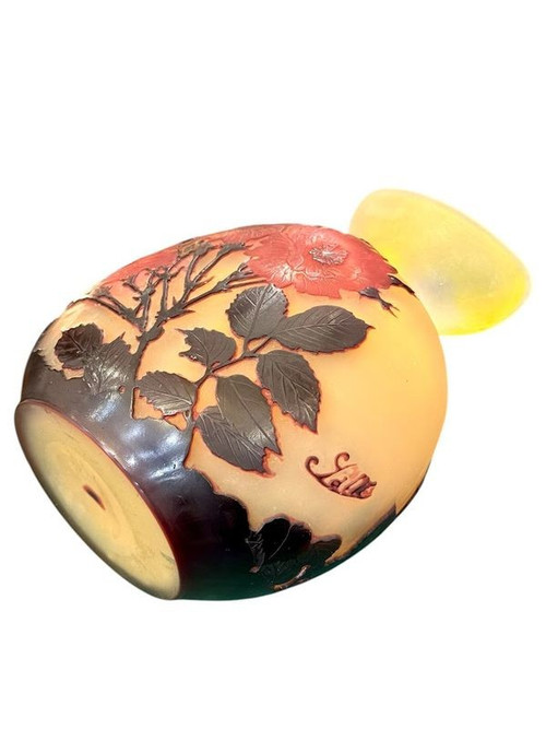 Emile Gallé Art Nouveau Gourd Vase "Hollyhocks"