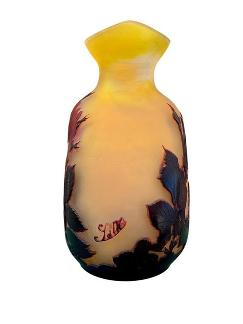 Emile Gallé Art Nouveau Gourd Vase "Hollyhocks"