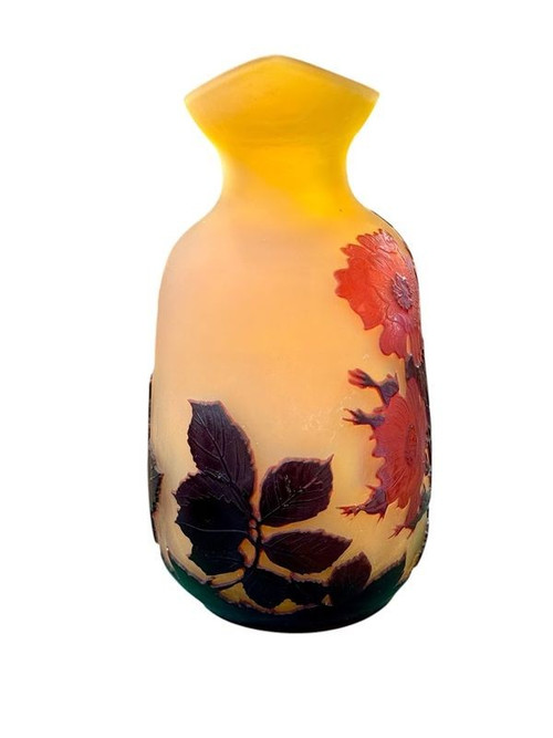 Emile Gallé Art Nouveau Gourd Vase "Hollyhocks"
