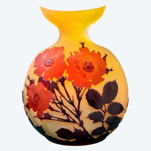 Emile Gallé Art Nouveau Gourd Vase "Hollyhocks"