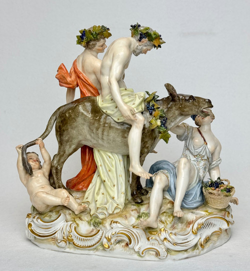 Meissen - Gruppo in porcellana Sileno su asino