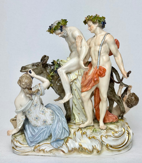 Meissen - Gruppo in porcellana Sileno su asino