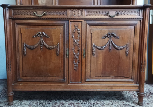 Credenza a due corpi Luigi XVI stampata in noce