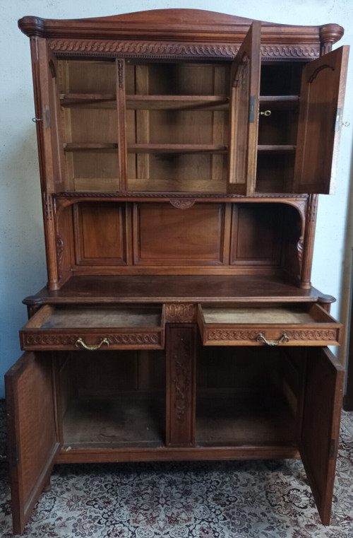 Credenza a due corpi Luigi XVI stampata in noce