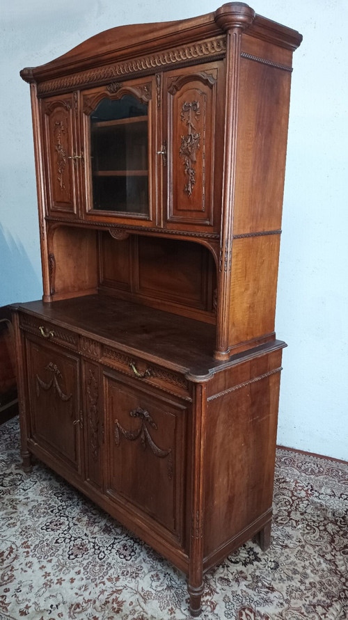 Credenza a due corpi Luigi XVI stampata in noce
