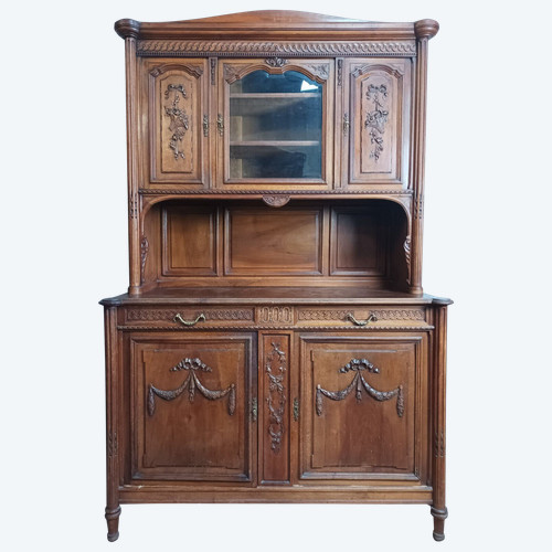 Credenza a due corpi Luigi XVI stampata in noce