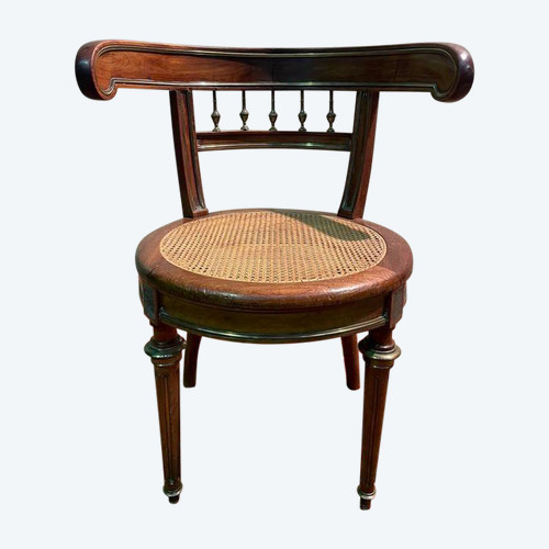 Fauteuil de bureau Louis XVI en acajou et cannage 