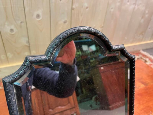 Table mirror to place in silver metal
