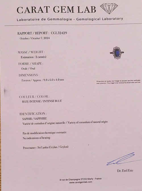 Anello Art Déco con zaffiro naturale non riscaldato e diamanti, certificato.