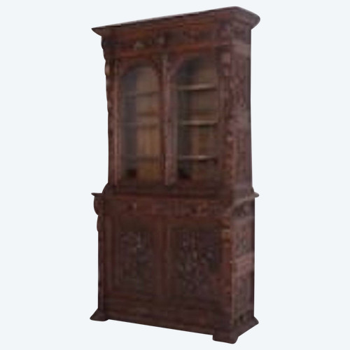 Renaissance Black Forest Buffet Display Case with Lion and Wolf Heads
