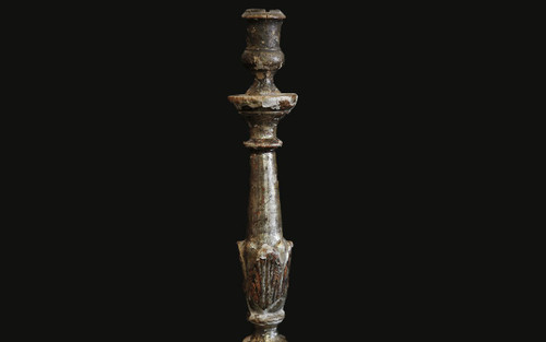 Candeliere in legno argentato, epoca XIX secolo