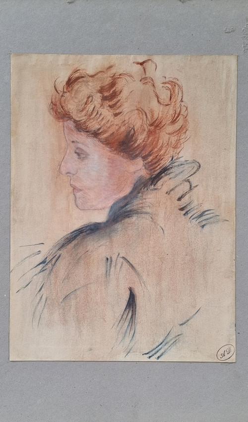 French school of the end of the 19th century - Portrait of a red-haired woman in profile