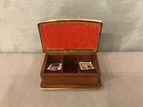 Piccola scatola per francobolli Napoleone III del XIX secolo in mogano