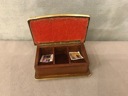 Piccola scatola per francobolli Napoleone III del XIX secolo in mogano
