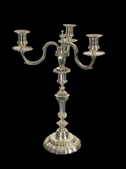 GROSSER VERSILBERTER BRONZEKERZEN AUS DEM 19. REGENCY-STIL „GOLDSMITH A.MOURIER“