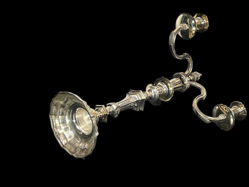 GROSSER VERSILBERTER BRONZEKERZEN AUS DEM 19. REGENCY-STIL „GOLDSMITH A.MOURIER“