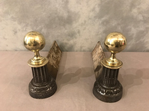 Pair of 19th century cast iron and polished brass andirons